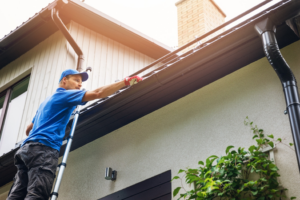 a person inspecting their gutters